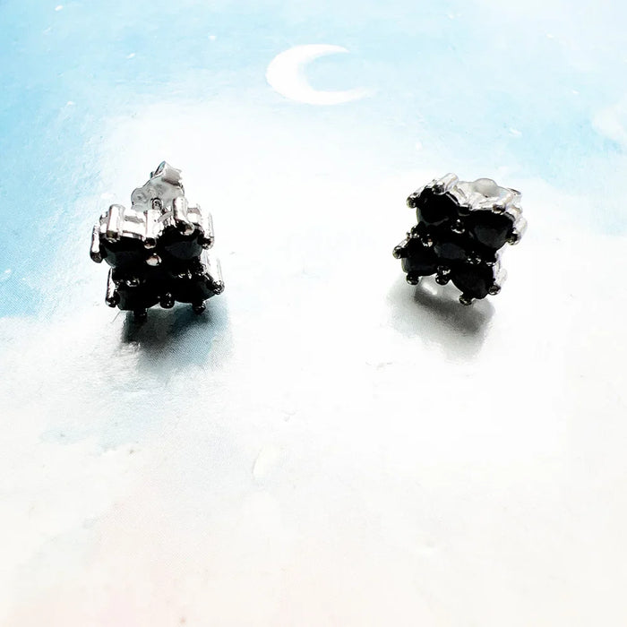 925 Sterling Silver Vintage Black Flower Stud Earrings