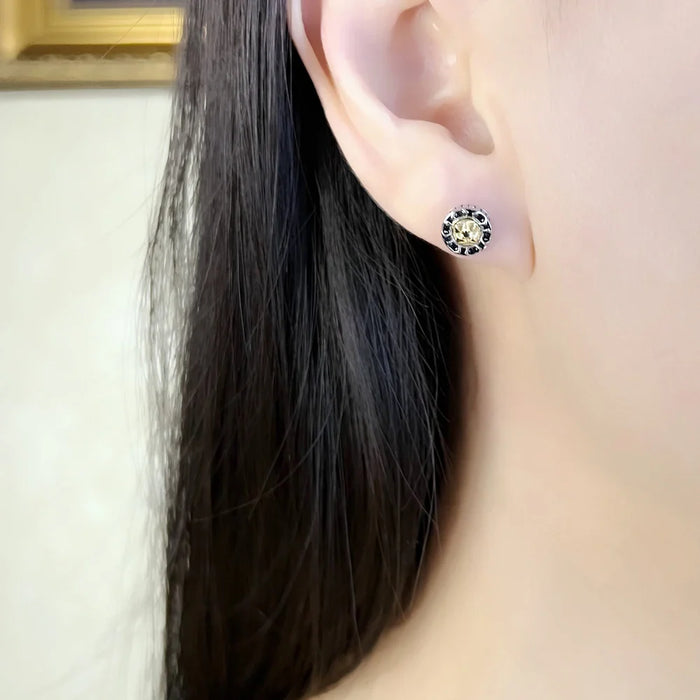 925 Sterling Silver Vintage Cross Ear Studs With Black Stones