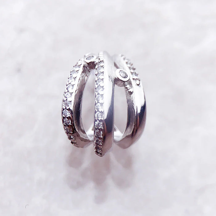 925 Sterling Silver Hinged Hoop Earrings With White Stones For Women