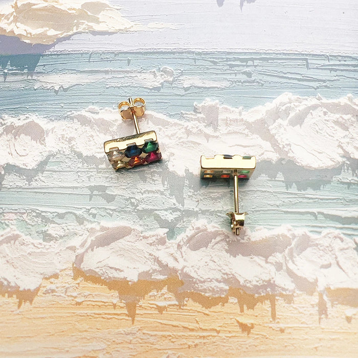 925 Sterling Silver Rainbow Stone Stud Earrings