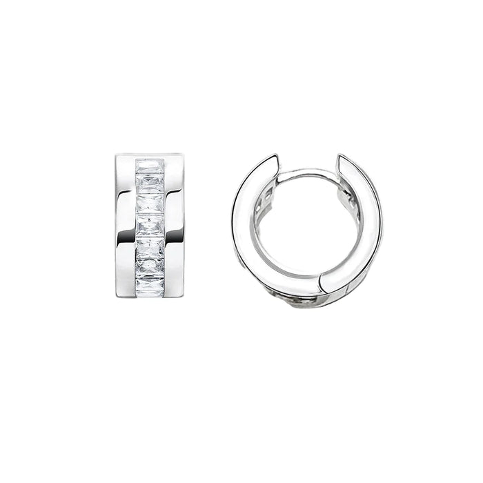 925 Sterling Silver White Stone Pave Creole Hoop Earrings For Women