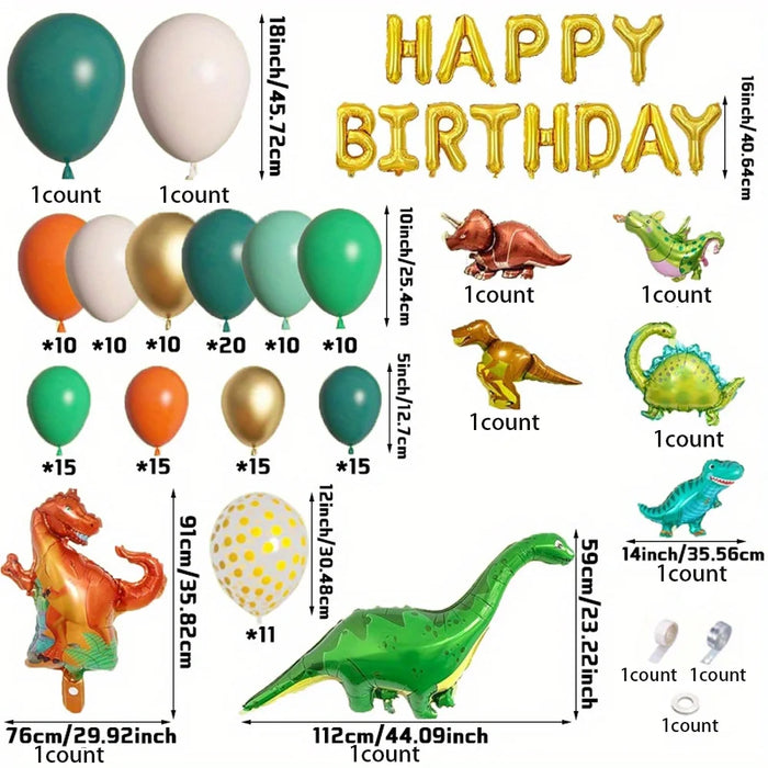 153Pcs Dinosaur Themed Balloon Garland Arch Green Gold Orange Balloon Jungle Party Dinosaur Themed Birthday Party Decorations