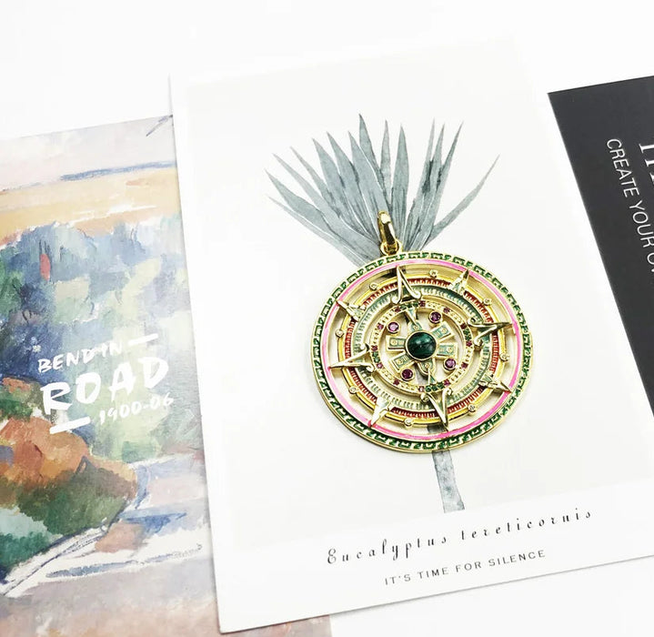 925 Sterling Silver Aztec Tiger Chakra Amulet Pendant Mythical Compass Jewelry For Women & Men