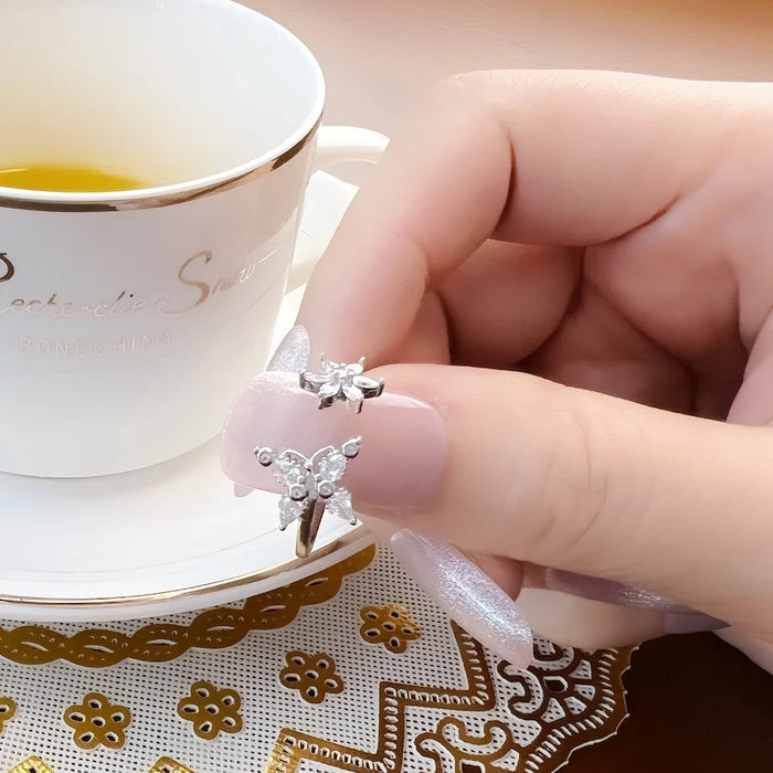 925 Sterling Silver Flower & Butterfly Ring Romantic Gift