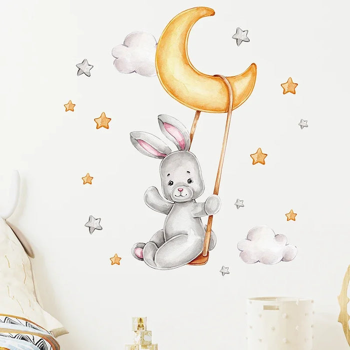 Adorable Watercolour Bunny Wall Decals For Kids Room Decor
