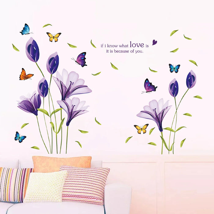 Watercolour Flower Butterfly Wall Stickers 2Pc Set