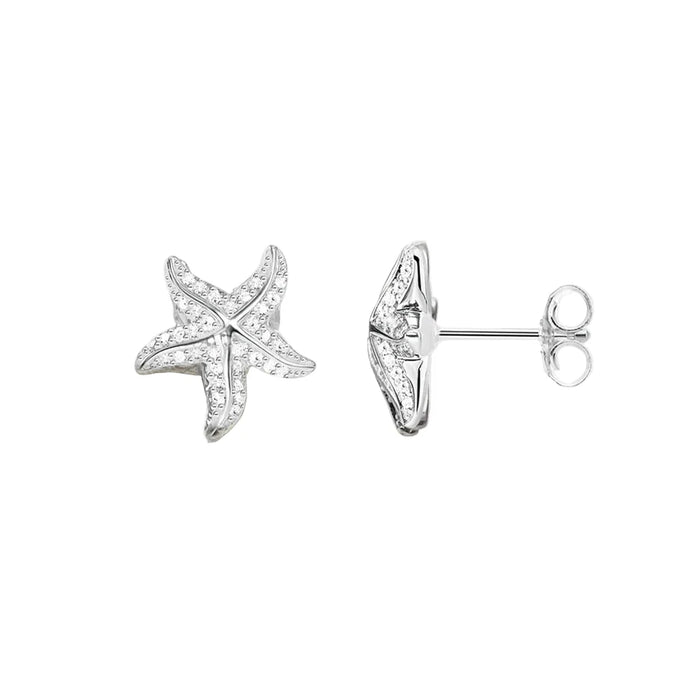 925 Sterling Silver Stylish Starfish Pave Stud Earrings