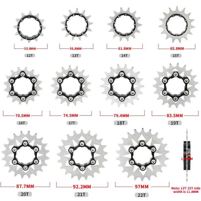 Single Speed Cassette Cog Conversion Kit 12 22T