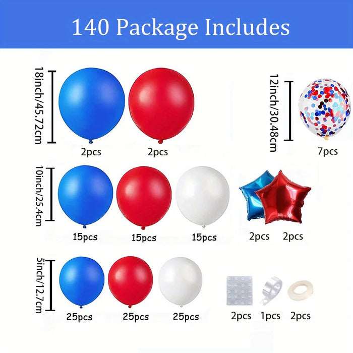 140Pcs Independence Day Balloon Garland Arch Kit Fourth Of July Birthday Party Anniversary Indoor And Outdoor Decorations