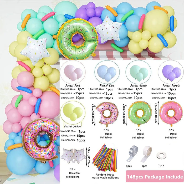 148Pcs Rainbow Ice Cream Doughnut Balloon Arch Set Summer Ice Cream Party Birthday Party Decoration Holiday Supplies