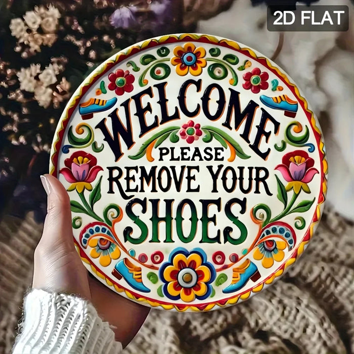 Welcome Please Remove Shoes 2D Flat Aluminum Wall Decor 7.8X7.8 Inch