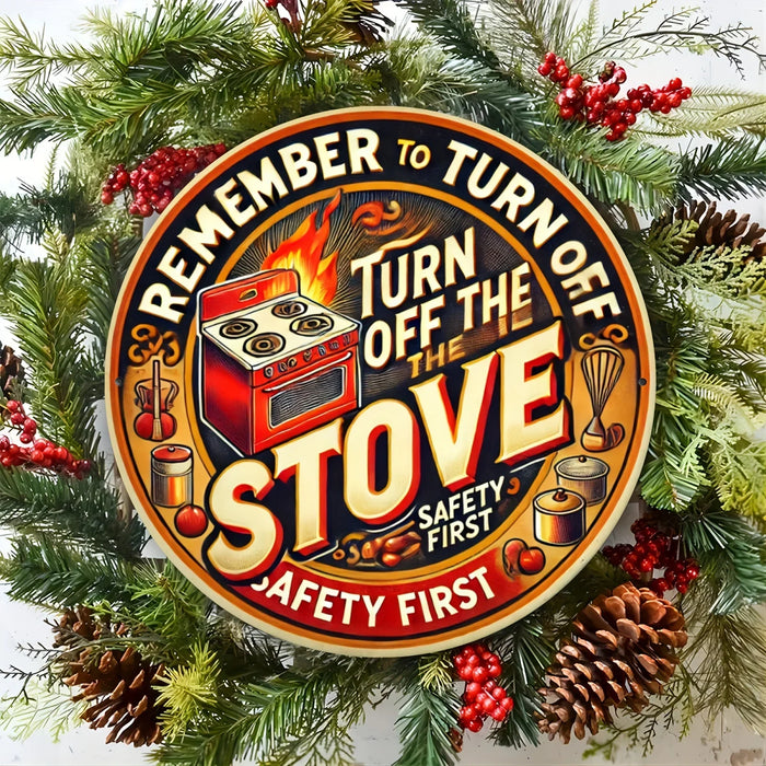 Vintage Kitchen Stove Safety Sign 8X8 Inch Aluminum Wall Art Retro Style Reminder