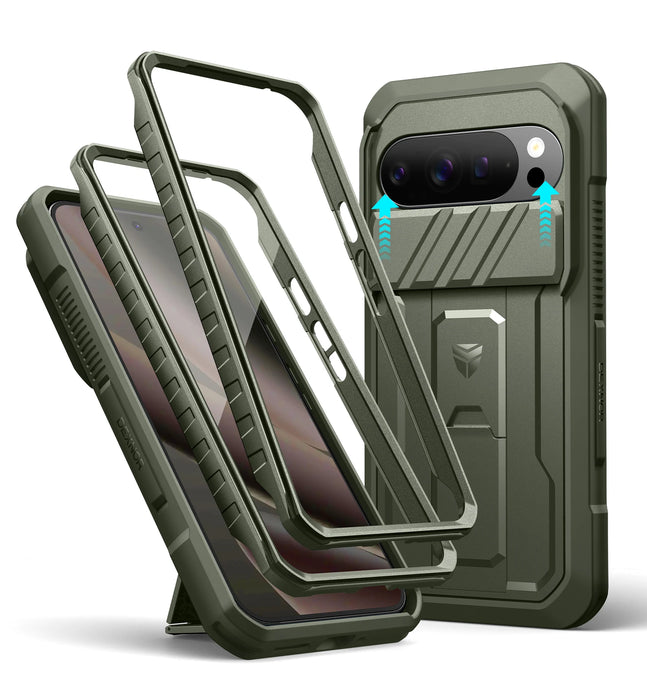 For Google Pixel 10 Pro Xl Kickstand Rugged Bumper Shockproof Case With Slide Camera Case And Built-In Screen Protector