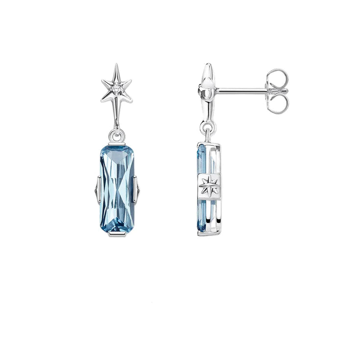 925 Sterling Silver Blue Star Stud Earrings Real