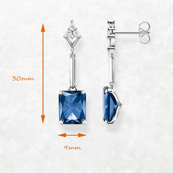925 Sterling Silver Dangle Earrings With Sapphire Blue Stones Elegant For Women