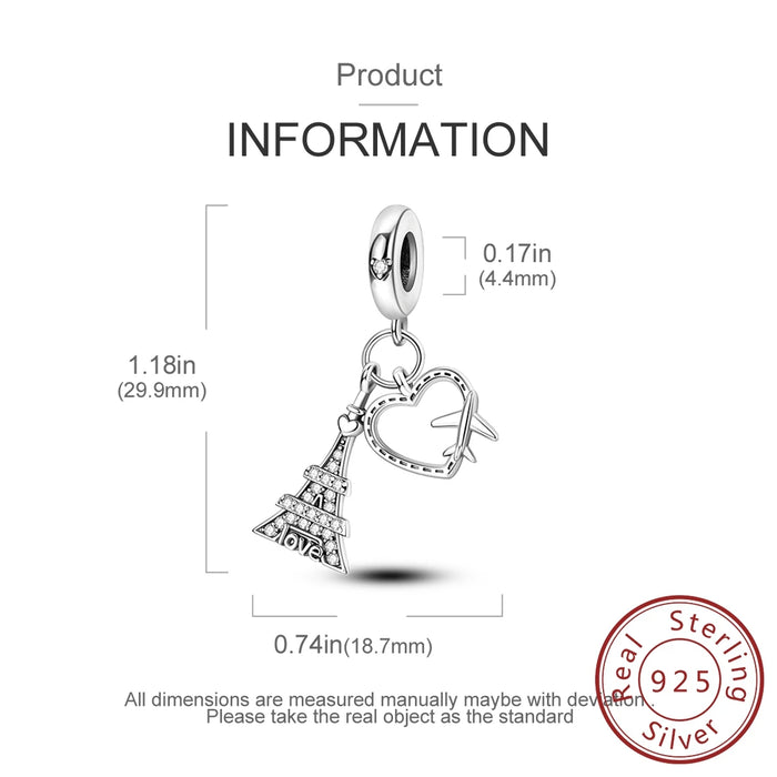 925 Sterling Silver Love In Paris Airplane Travel Charm Fits Bracelet Diy Gift For Women