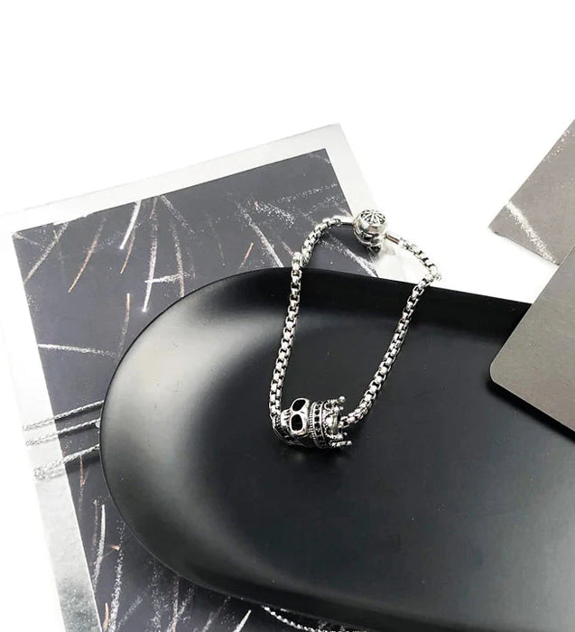 925 Sterling Silver Skull King Karma Beads Bracelet Chain Fits Pendants & Charms For Men & Women