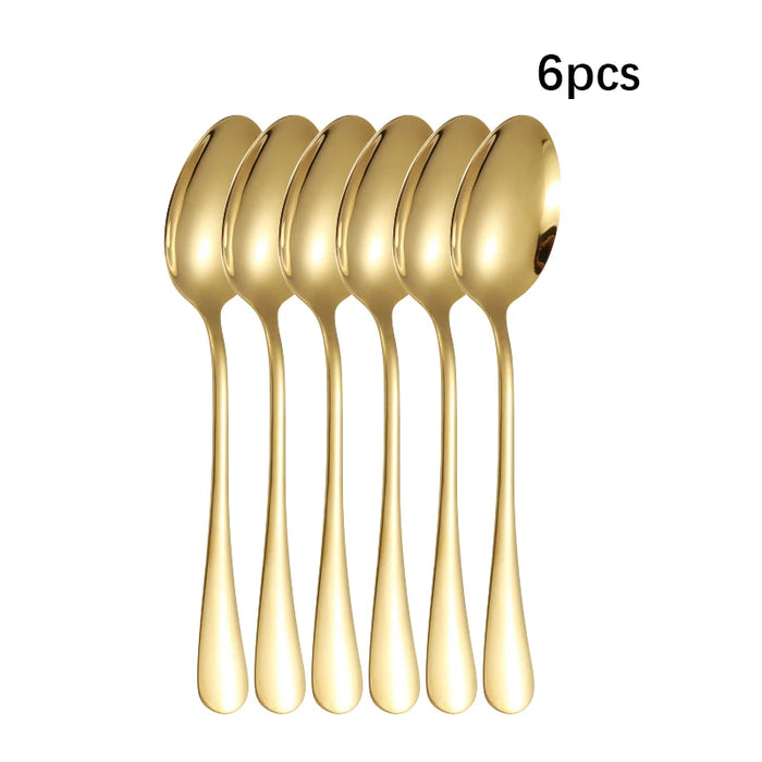6 / 30 Piece Golden Stainless Steel Tableware Set For Hotels