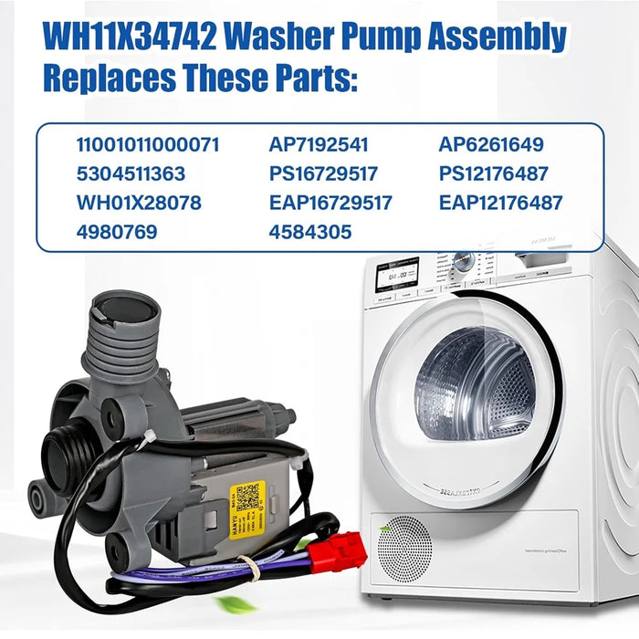 Wh11X34742 Washer Pump Assembly For Frigidaire 11001011000071 5304511363 Fftw4120Sw Washing Machine Drain Pump Motor