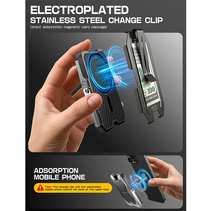 For Iphone 16 / 15 / 14 / 13 / 12 Magsafe Wallet With 6 Cards Holder Stand Metal Lock Case