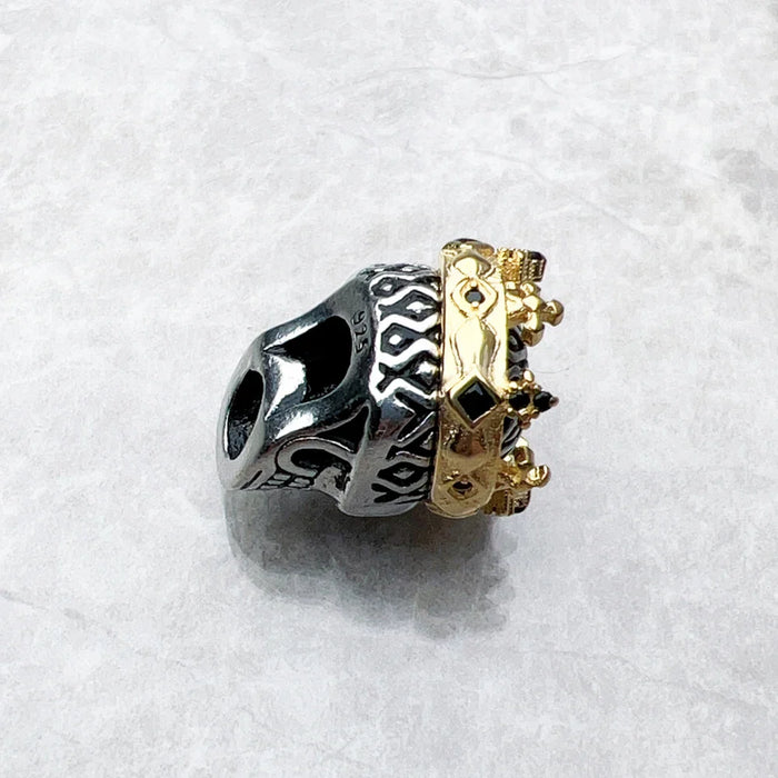 925 Sterling Silver Skull Crown Bead Winter Charm For European Bracelets Rebel Accessory For Men And Women