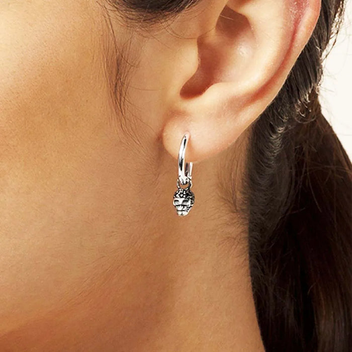 925 Sterling Silver Black Cz Skull Hoop Earrings Fine Jewelry For Women And Men