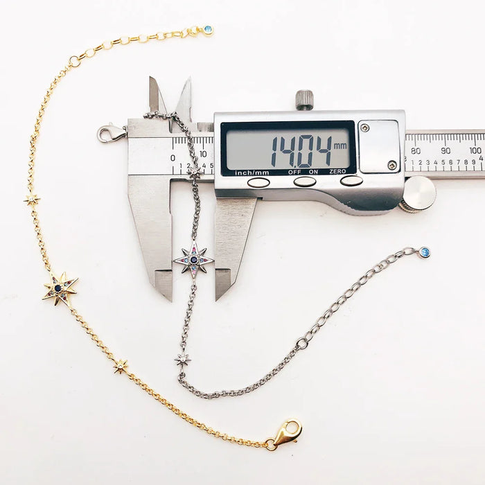 925 Sterling Silver Lucky Royalty Star Bracelet Link Chain Boho Jewelry For Women