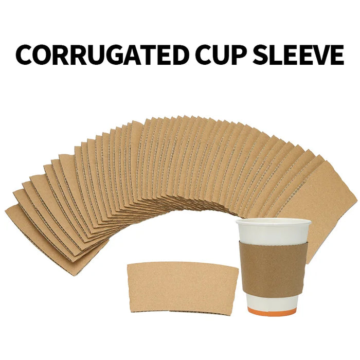 50 Piece Non Slip Kraft Coffee Cup Sleeves For 8 16Oz Hot / Cold Drinks