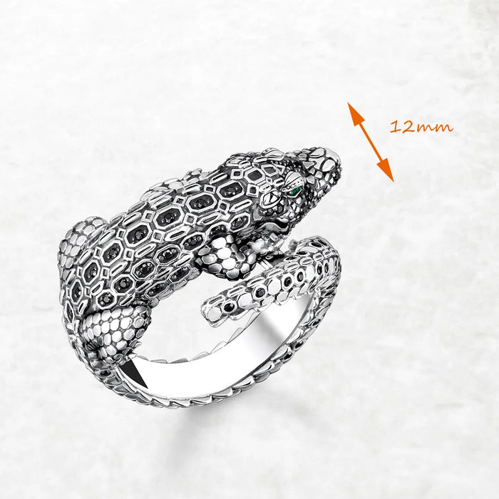 925 Sterling Silver Blackened Crocodile Ring Unisex Jewelry Fine Punk