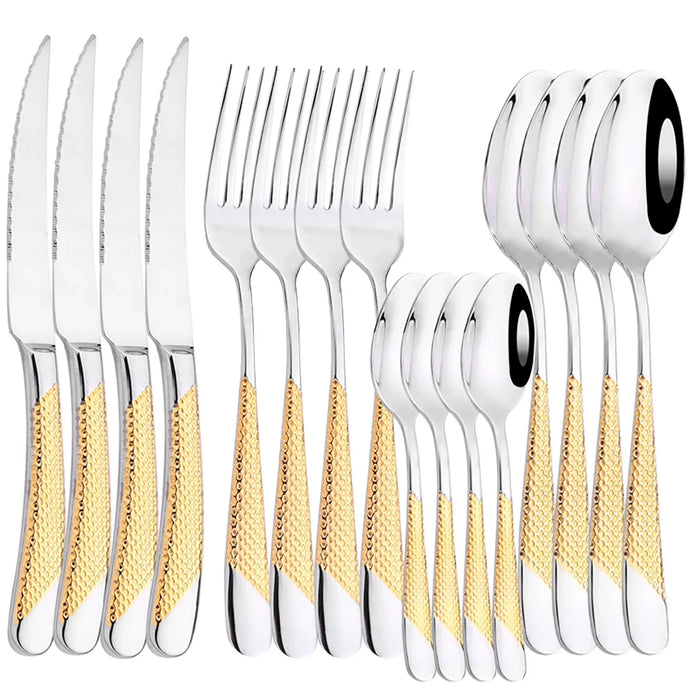 16 Piece Stainless Steel Gold Plated Cutlery Set For Western Dining