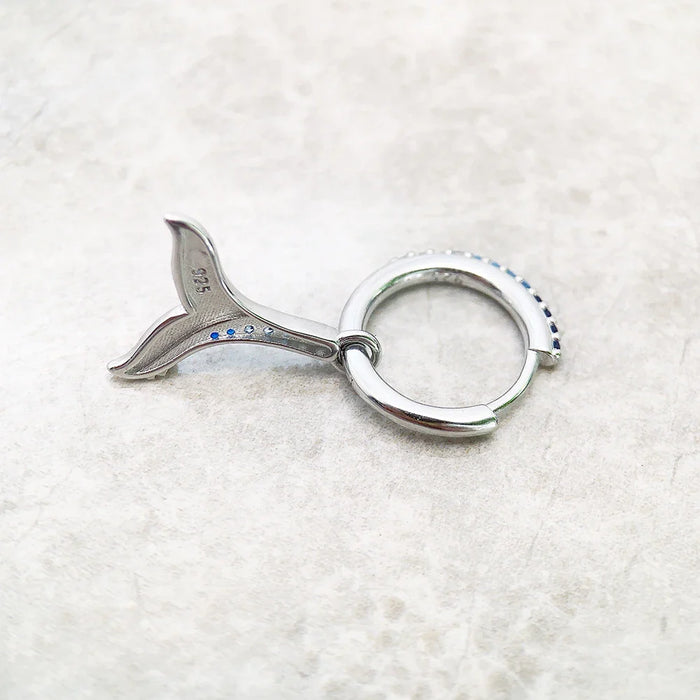 925 Sterling Silver Blue Tail Fin Hinged Hoop Earrings Fine For Women