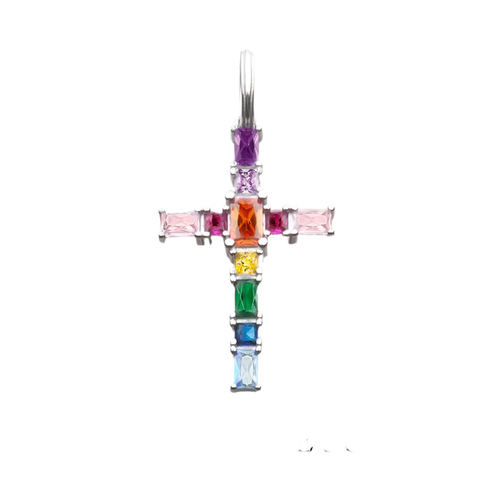 925 Sterling Silver Colourful Stone Cross Pendant Boho Jewelry For Women