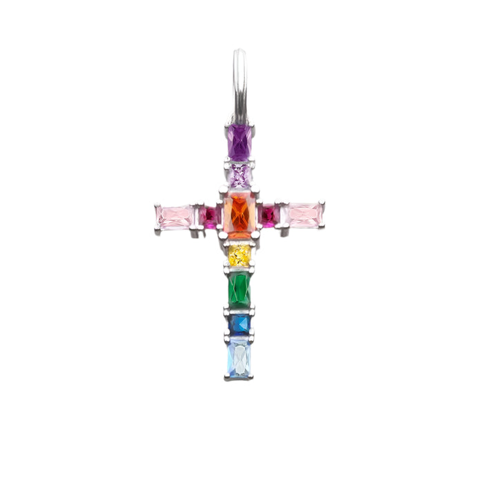 925 Sterling Silver Colourful Stone Cross Pendant Boho Jewelry For Women