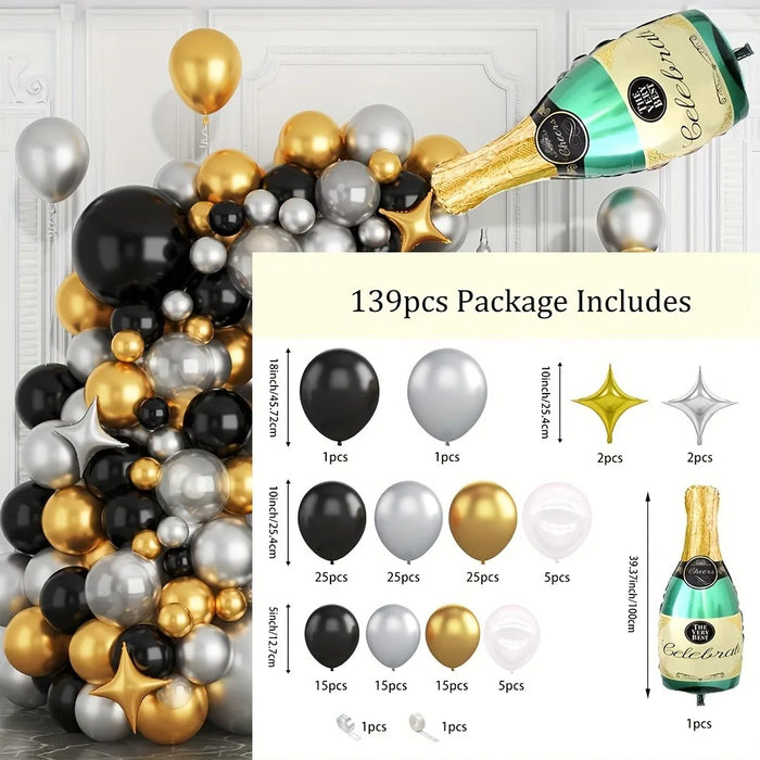 139Pcs Balloon Wreath Arch Set Champagne Bottle Foil Set For Birthday Anniversary Quinceanera Ball Decoration