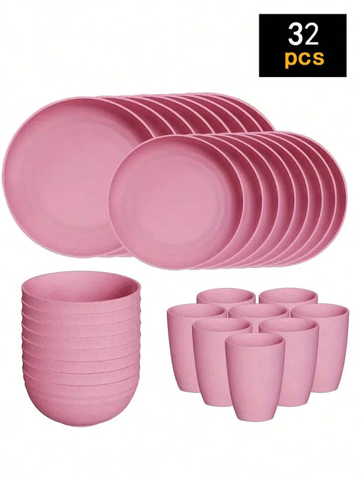 4 / 16 / 24 Piece Reusable Plastic Tableware Set For Family Picnics & School Supplies