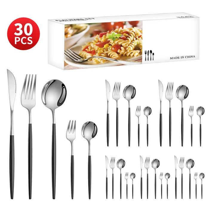 30 Piece Stainless Steel Cutlery Set For Dining Banquets
