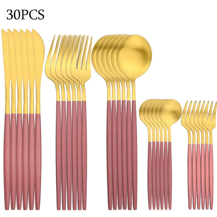 30 Piece Matte Stainless Steel Cutlery Set For Kitchen Parties