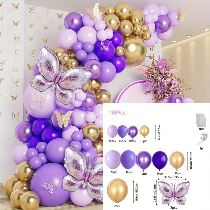 138Pcs Purple Butterfly Themed Balloon Set Used For Birthdays Graduation Ceremonies Singles Parties Weddings Summer Decorations