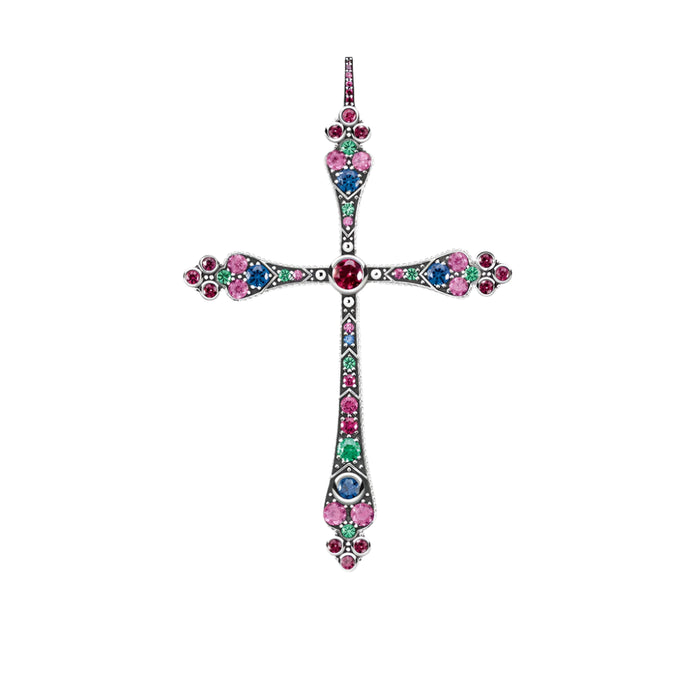 925 Sterling Silver Bohemian Cross Pendant Colourful Victorian Jewelry For Women