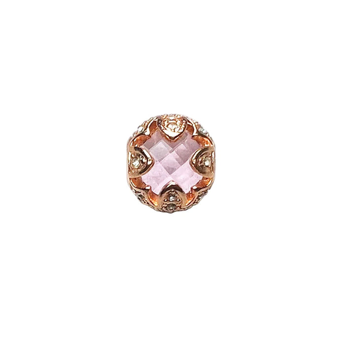 925 Sterling Silver Lotus Beads Pink & Rose Gold Rhinestone Jewelry Gift For Women & Men