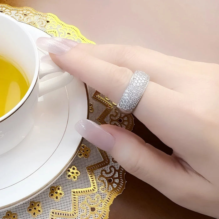 925 Sterling Silver Cz Pave Band Ring Europe Style Glam Jewelry For Women