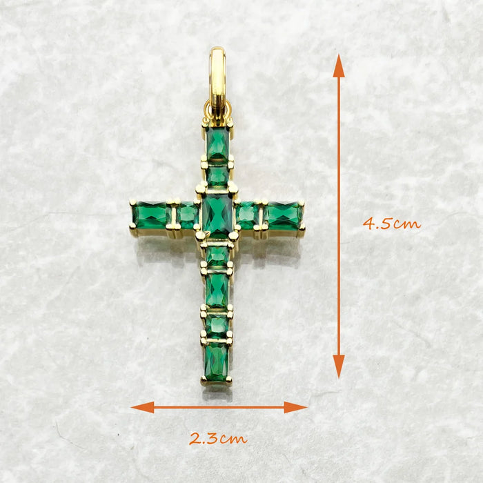 925 Sterling Silver Green Stone Cross Pendant Jewelry For Women