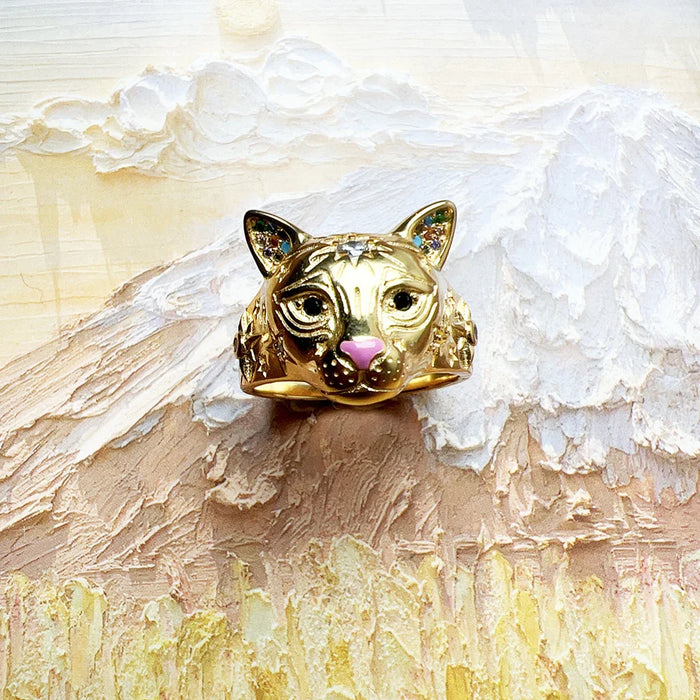 925 Sterling Silver Boho Cat Ring Gold Plated For Women