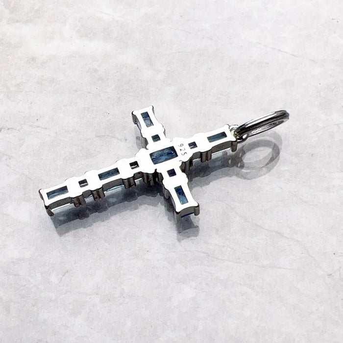 925 Sterling Silver Aquamarine Cross Pendant Romantic Gift For Her