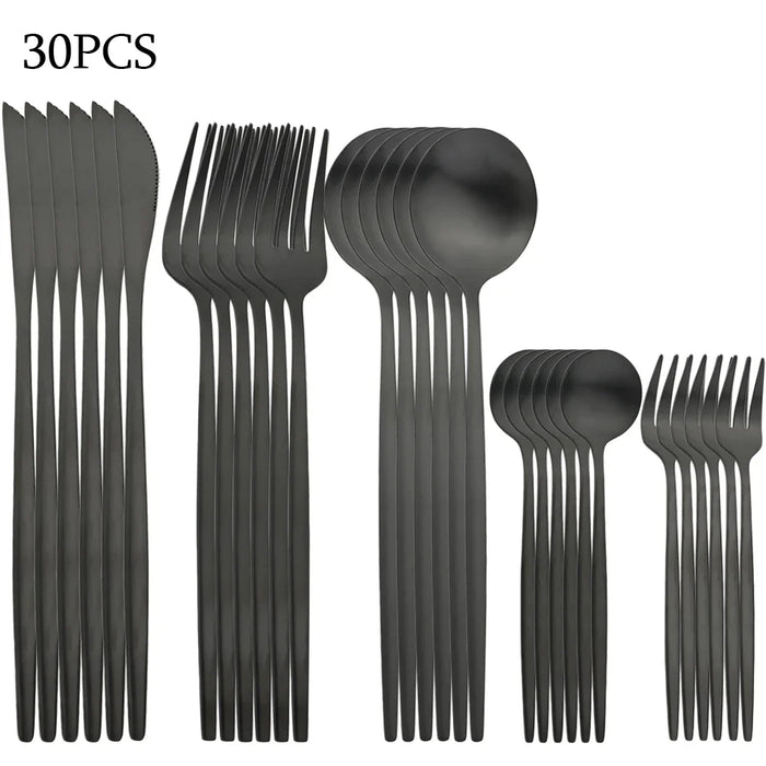 30 Piece Matte Stainless Steel Cutlery Set For Kitchen Parties