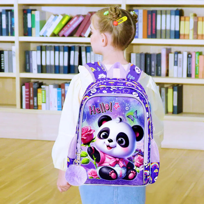 16 Inch Girls Panda Backpack Set With Lunch Box