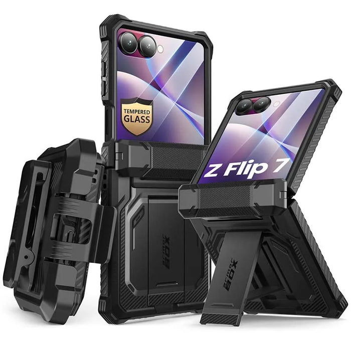 For Samsung Galaxy Z Flip 7 Armorbox Full-Body Military Protection Phone Case With Tempered Glass Screen Protector