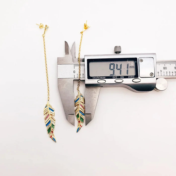 925 Sterling Silver Vibrant Feather Drop Earrings Real Women Fine Jewelry