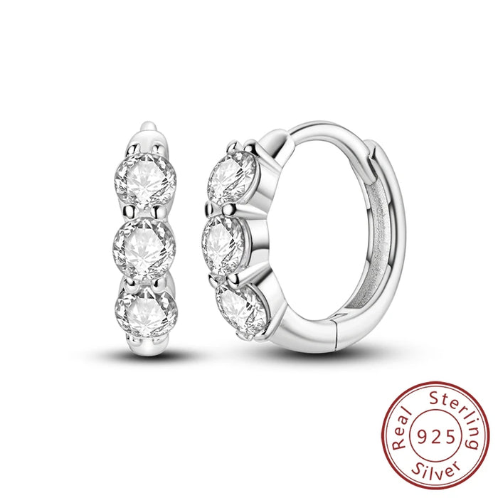 925 Sterling Silver Round Zirconia Hoop Earrings For Women Fine Jewelry