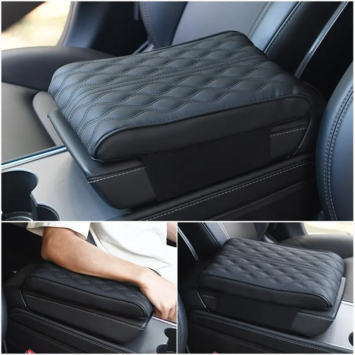 Wave Embroider Car Armrest Mat Pu Leather Protection Cushion